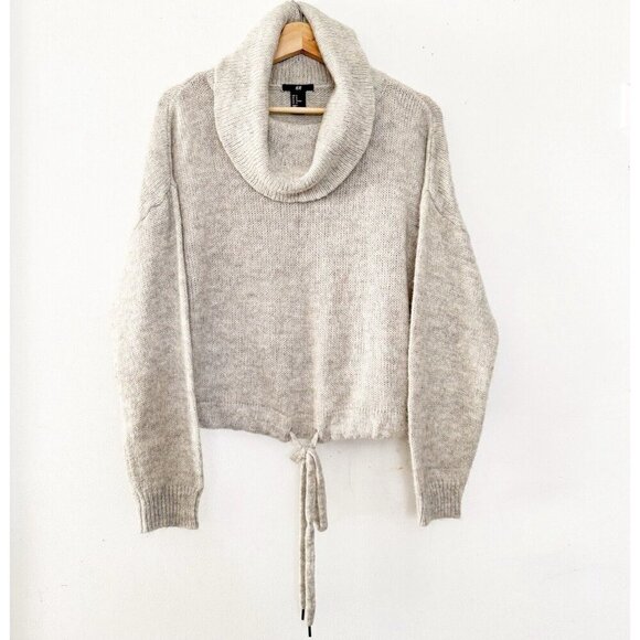 H&M Pullover Gray Sweater Alpaca Blend‎ Cowl Neck Slouchy Relax Fit Lightweight - Picture 1 of 10